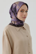 Desenli Twill İpek Eşarp - Mor TUGBA