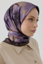 Desenli Twill İpek Eşarp - Mor TUGBA