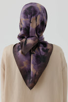 Desenli Twill İpek Eşarp - Mor TUGBA