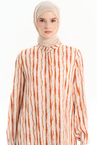 Desenli Yırtmaç Detaylı Tunik - Turuncu TUGBA