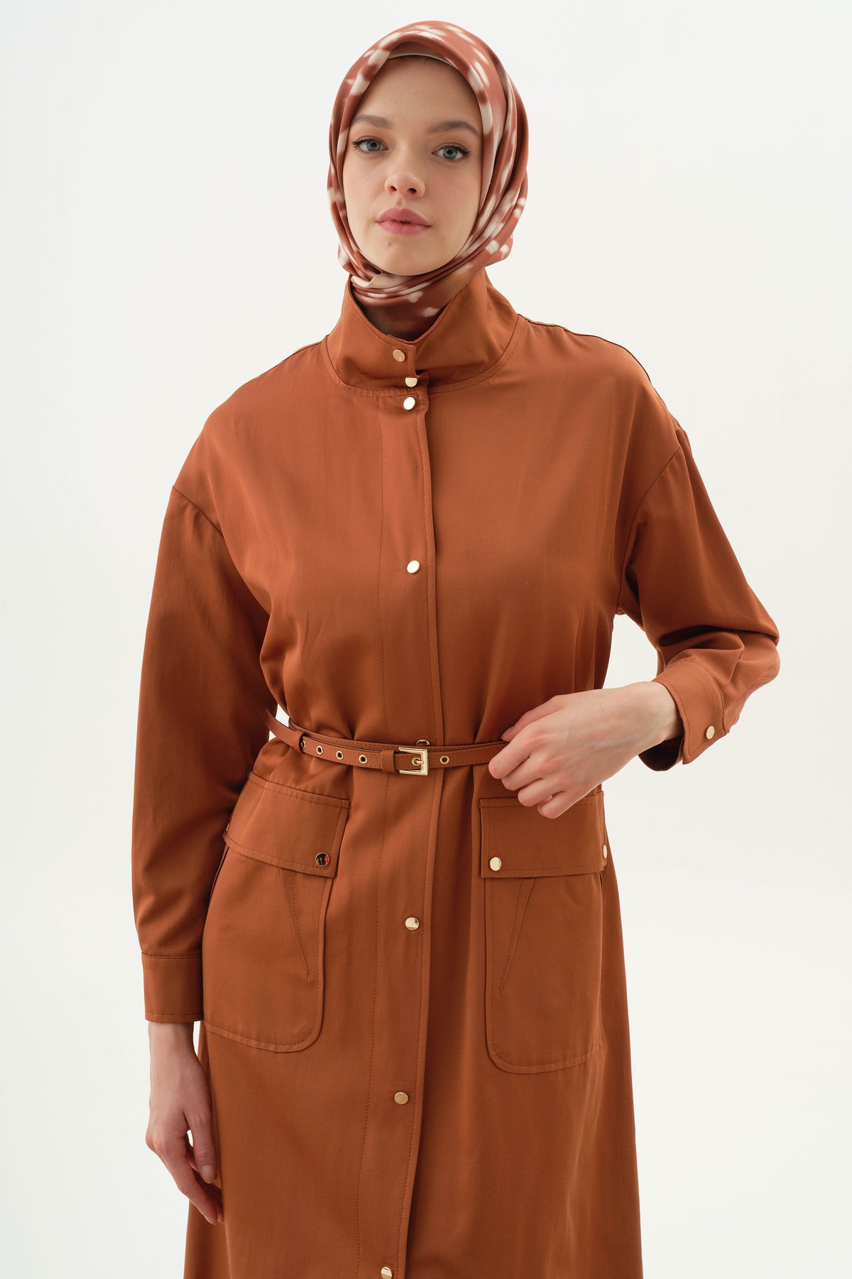 Stand Collar Belted Cape - Cinnamon