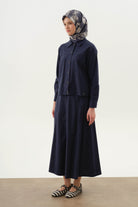 Dikiş Detaylı Etekli Ceket Takım - Lacivert TUGBA