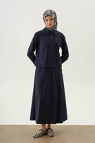 Dikiş Detaylı Etekli Ceket Takım - Lacivert TUGBA