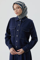 Dikiş Detaylı Etekli Gömlek Takım - Lacivert TUGBA