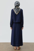 Dikiş Detaylı Etekli Gömlek Takım - Lacivert TUGBA