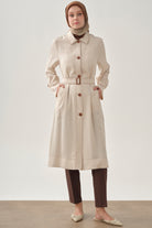 Dikiş Detaylı Uzun Ceket - Ekru TUGBA