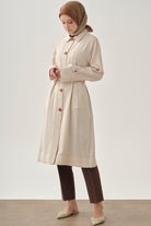 Dikiş Detaylı Uzun Ceket - Ekru TUGBA