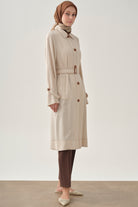 Dikiş Detaylı Uzun Ceket - Ekru TUGBA