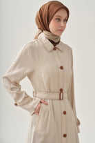 Dikiş Detaylı Uzun Ceket - Ekru TUGBA