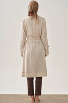 Dikiş Detaylı Uzun Ceket - Ekru TUGBA