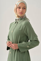 Dikiş Detaylı Uzun Ceket - Göl Yeşili TUGBA