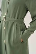 Dikiş Detaylı Uzun Ceket - Göl Yeşili TUGBA