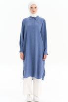 Dikiş Detaylı Yırtmaçlı Tunik - İndigo TUGBA