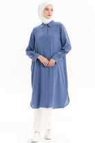 Dikiş Detaylı Yırtmaçlı Tunik - İndigo TUGBA