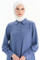 Dikiş Detaylı Yırtmaçlı Tunik - İndigo TUGBA