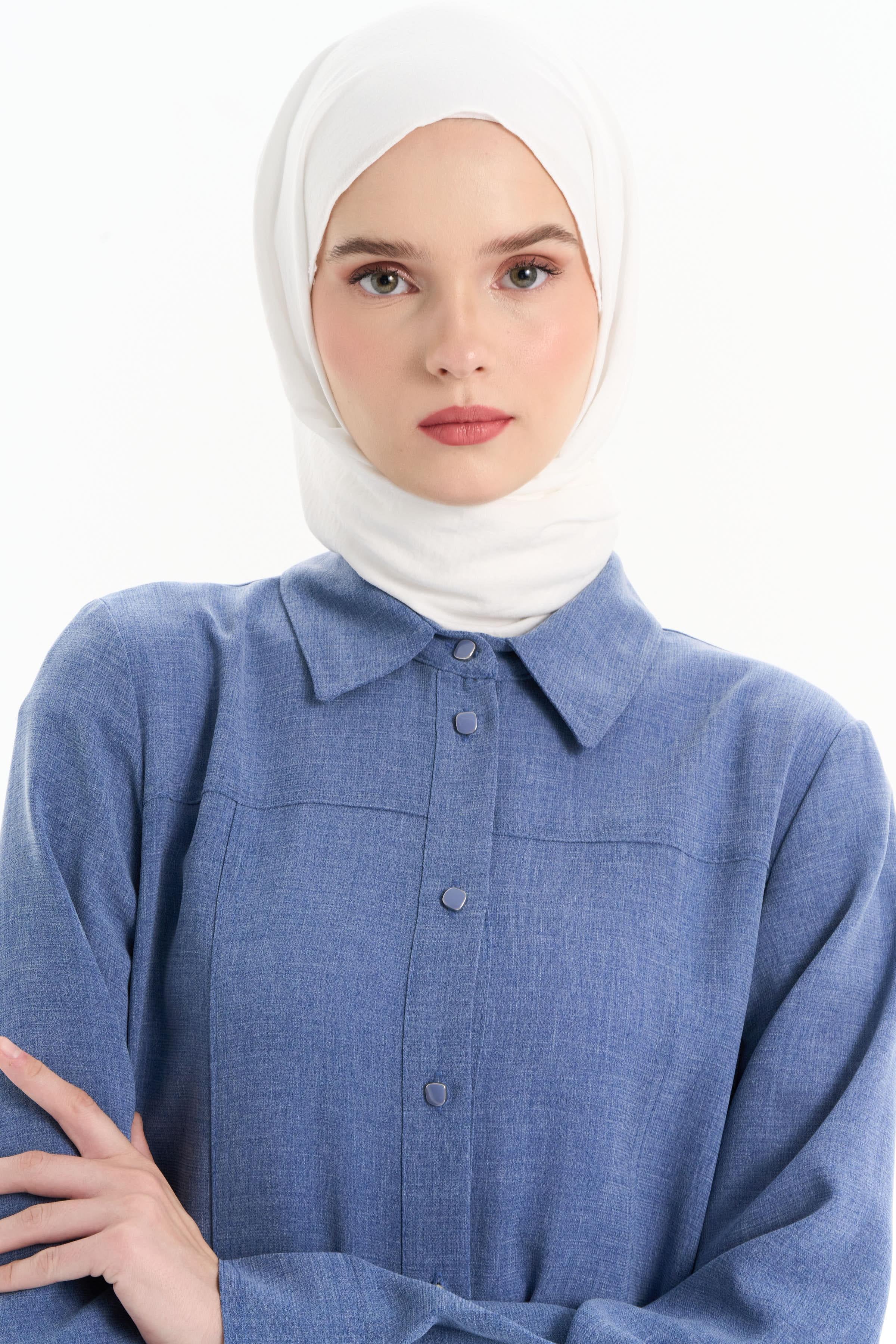 Dikiş Detaylı Yırtmaçlı Tunik - İndigo TUGBA