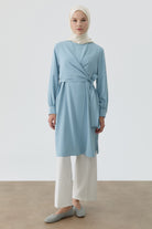 Drapeli Belden Bağlamalı Tunik - Açık Mavi TUGBA