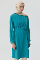 Drapeli Belden Bağlamalı Tunik - Aqua TUGBA