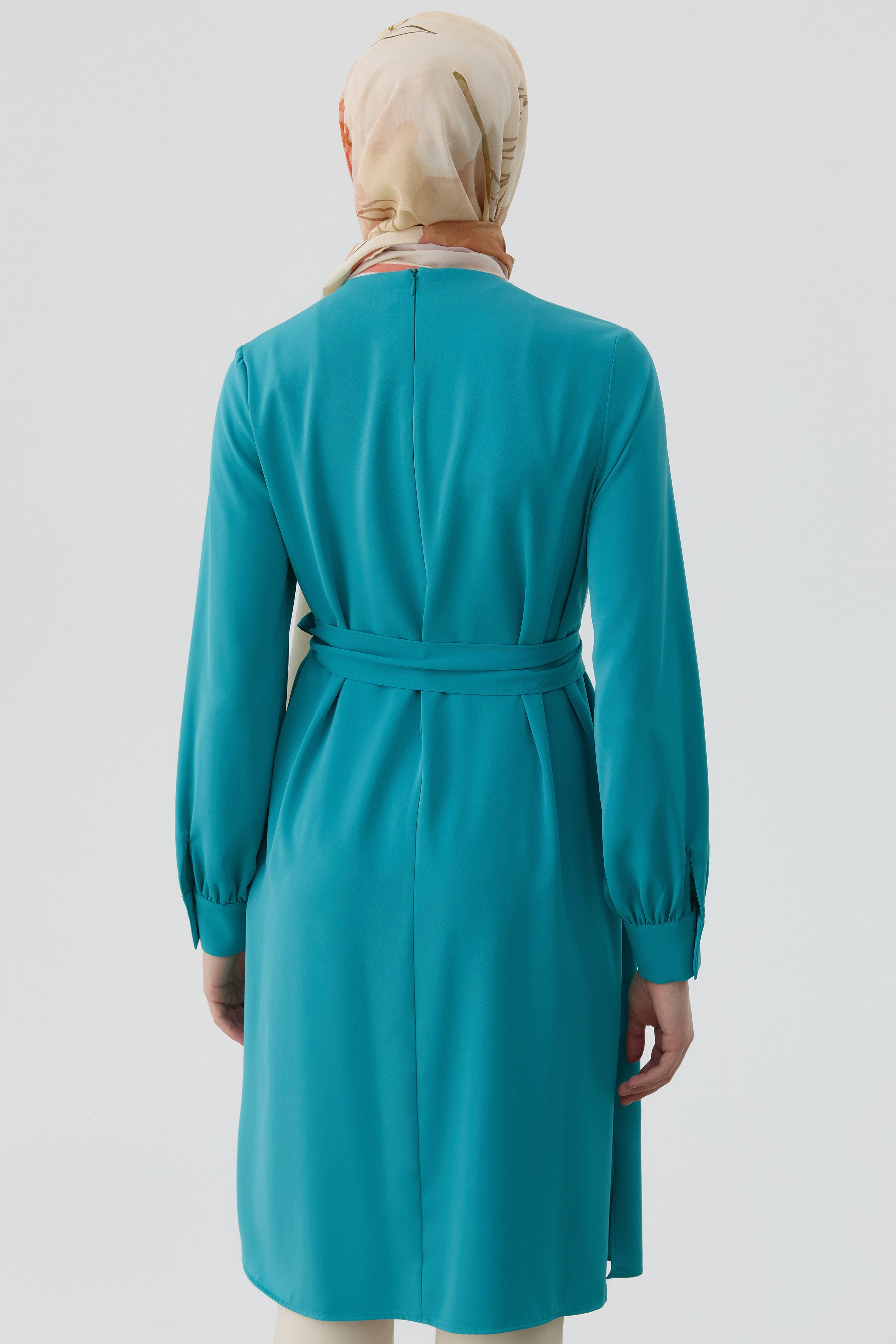 Draped Waist-Tied Tunic - Aqua – TUĞBA
