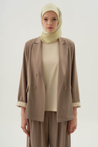 Duble Kollu Kombinli Bluz Ceket Takım - Vizon TUGBA