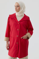 Düğme Detaylı Kombinli Kap - Kırmızı TUGBA