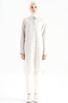 Düğme Detaylı Patlı Tunik - Gri TUGBA