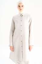 Düğme Detaylı Patlı Tunik - Gri TUGBA