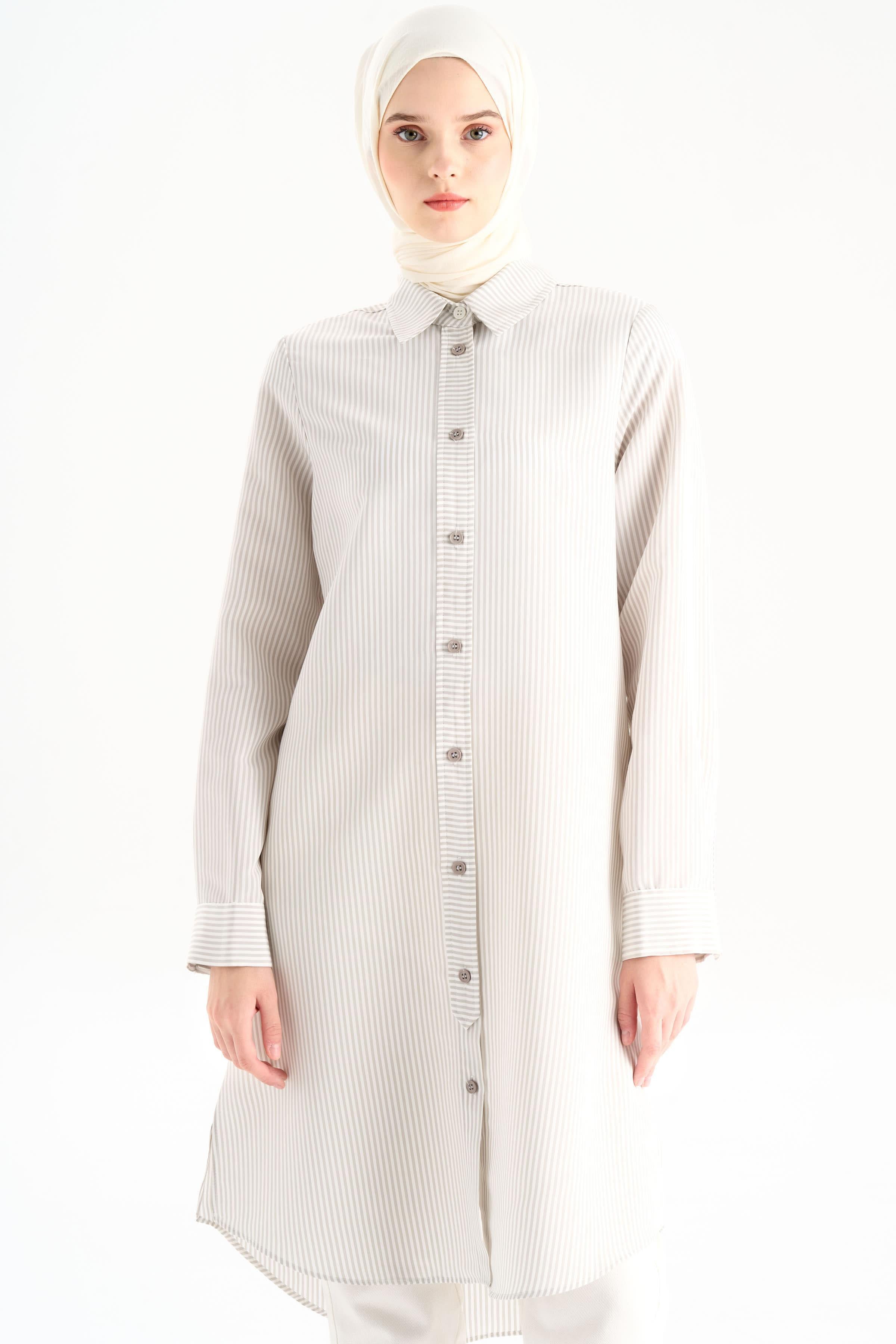 Düğme Detaylı Patlı Tunik - Gri TUGBA