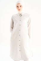 Düğme Detaylı Patlı Tunik - Gri TUGBA