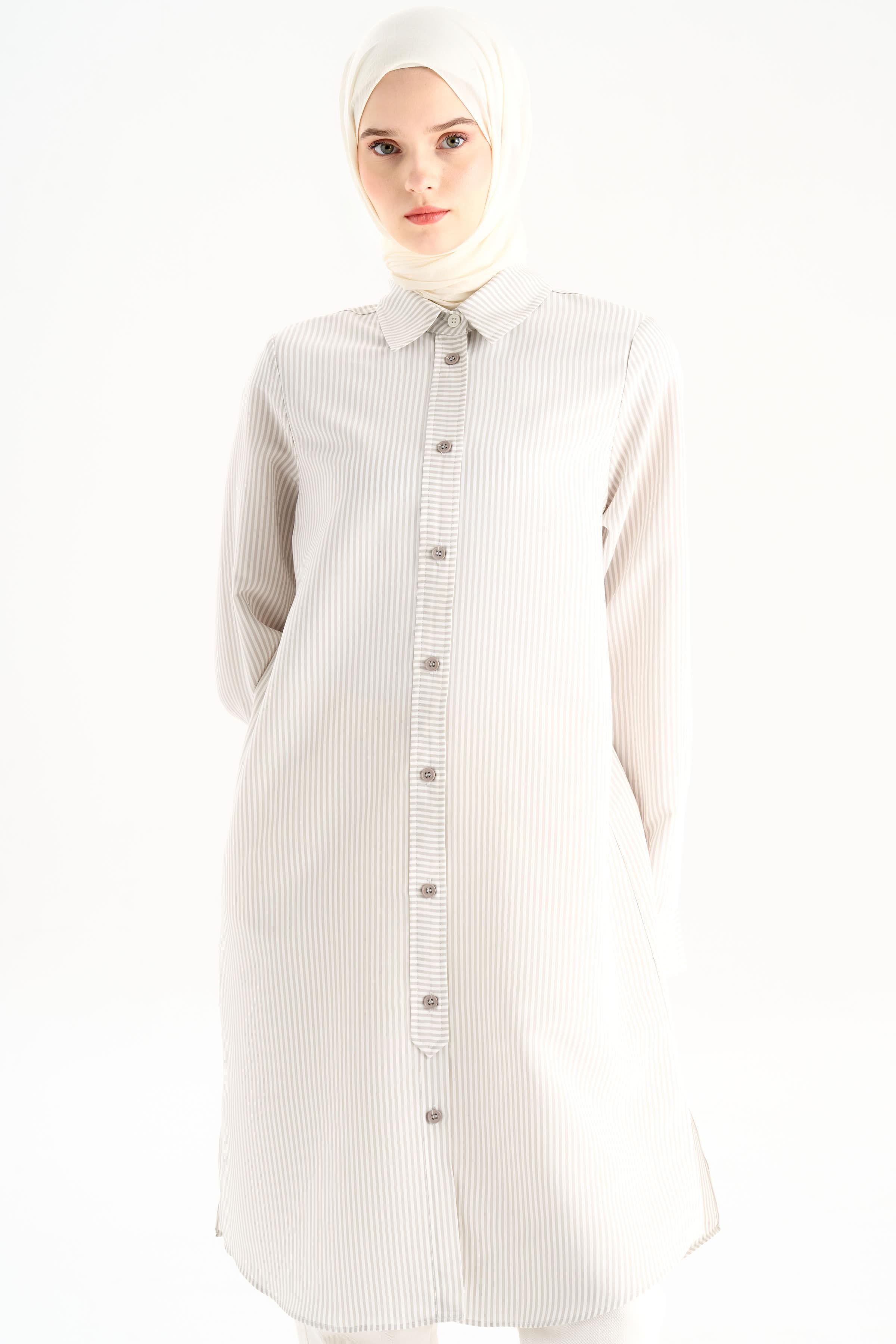 Düğme Detaylı Patlı Tunik - Gri TUGBA