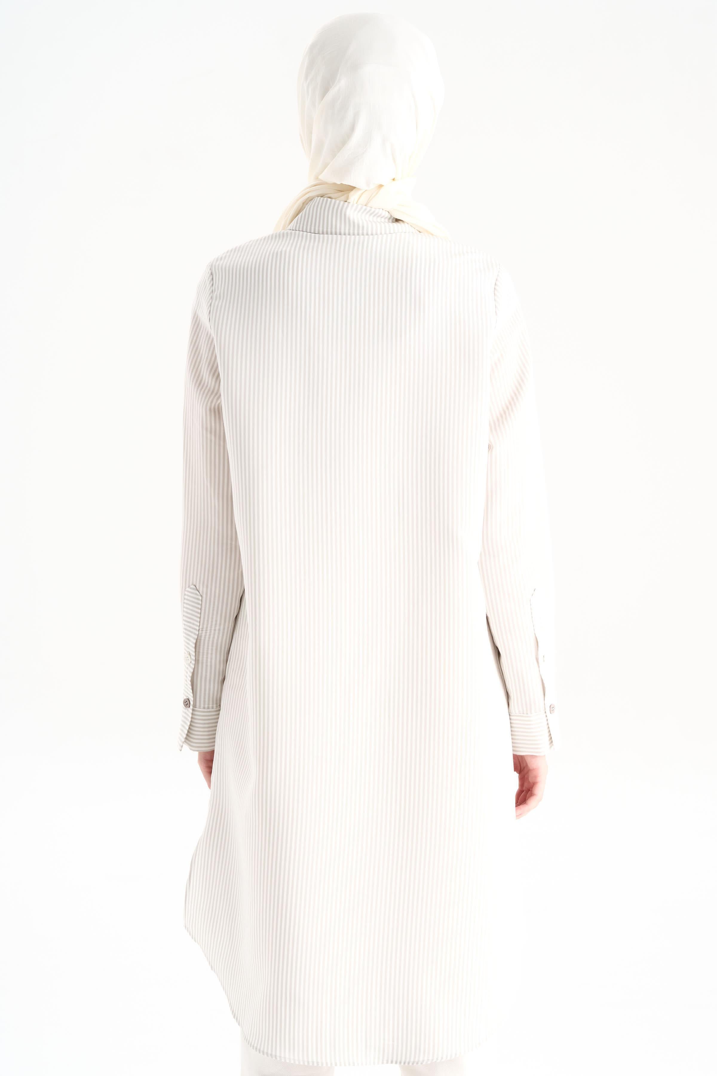 Düğme Detaylı Patlı Tunik - Gri TUGBA