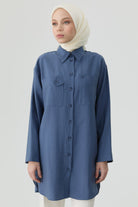 Düşük Kollu Cepli Tunik - İndigo TUGBA
