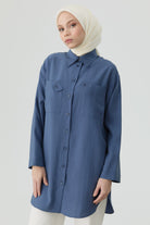 Düşük Kollu Cepli Tunik - İndigo TUGBA