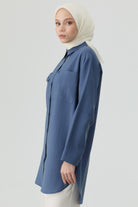 Düşük Kollu Cepli Tunik - İndigo TUGBA