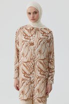 Düşük Kollu Desenli Tunik - Camel TUGBA