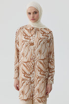 Düşük Kollu Desenli Tunik - Camel TUGBA