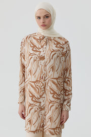 Düşük Kollu Desenli Tunik - Camel TUGBA