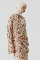 Düşük Kollu Desenli Tunik - Camel TUGBA