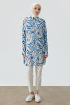 Düşük Kollu Desenli Tunik - İndigo TUGBA