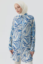 Düşük Kollu Desenli Tunik - İndigo TUGBA