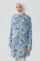 Düşük Kollu Desenli Tunik - İndigo TUGBA