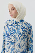 Düşük Kollu Desenli Tunik - İndigo TUGBA