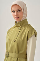 Düşük Omuzlu Kruvaze Yelek - Olive TUGBA