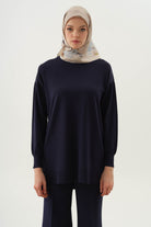 Düz Triko Tunik - Lacivert TUGBA