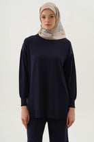Düz Triko Tunik - Lacivert TUGBA