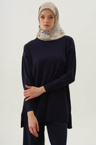 Düz Triko Tunik - Lacivert TUGBA