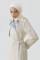 Ekose Kombinli Kemerli Trenç - Bej - İndigo TUGBA