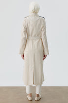 Ekose Kombinli Kemerli Trenç - Bej - İndigo TUGBA