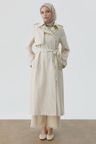 Ekose Kombinli Kemerli Trenç - Bej - Yeşil TUGBA