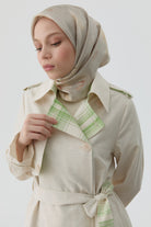 Ekose Kombinli Kemerli Trenç - Bej - Yeşil TUGBA